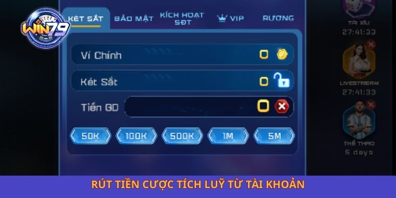 Rút tiền cược tích luỹ từ tài khoản